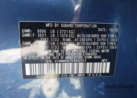 2019 Subaru Ascent Touring from USA, damaged, VIN 4S4WMARD7K3432320